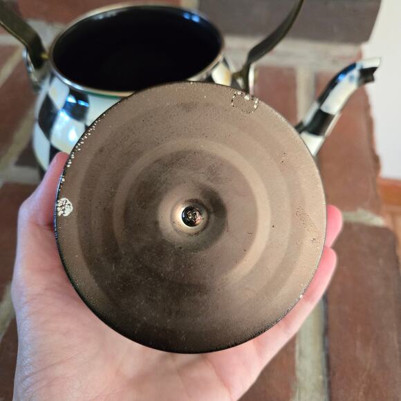 MacKenzie-Childs Courtly Check Black & White Enamel Tea Kettle Blue Green Red - Picture 13 of 16